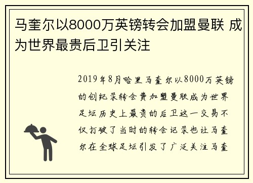 马奎尔以8000万英镑转会加盟曼联 成为世界最贵后卫引关注
